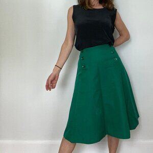 MaxMara green a-line midi skirt made in Italy cotton silk blend 6 USA